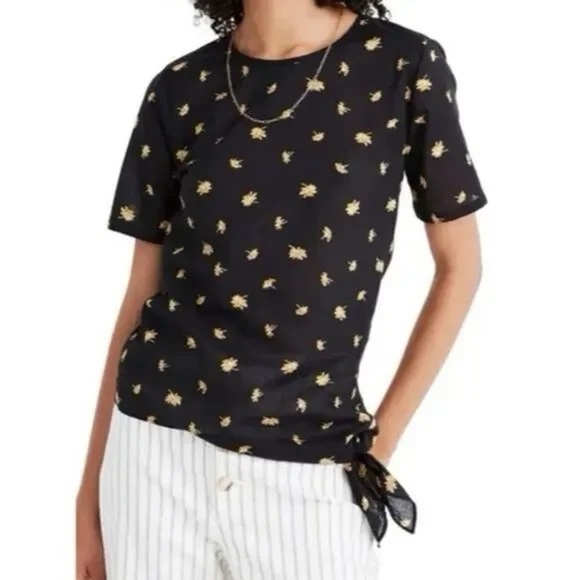 Madewell | Black Voile French Daisies Side Tie Top, Medium - Picture 2 of 11